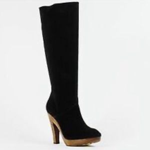 Michael Kors Daria Tall Boot black suede wooden heel